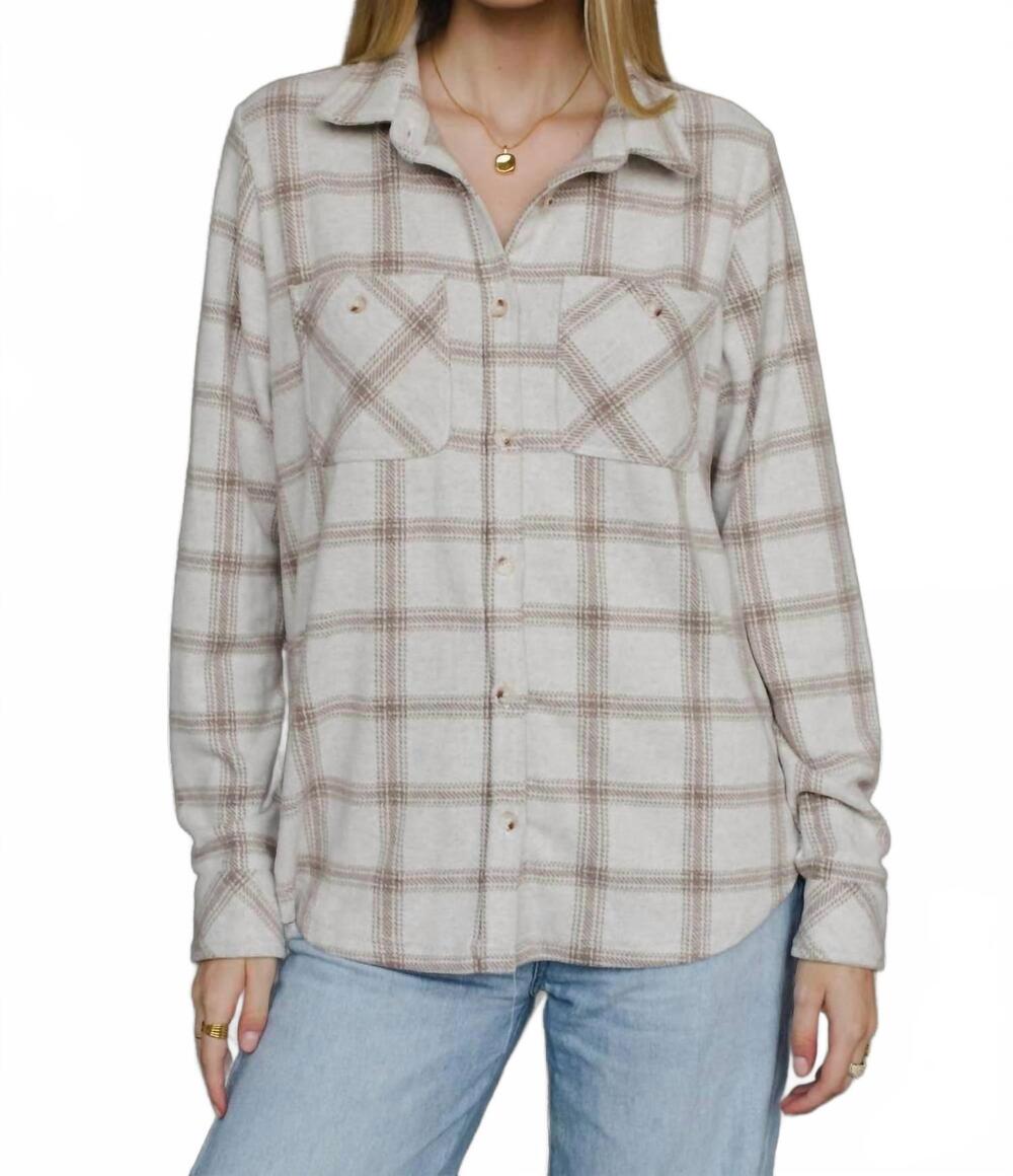 NEW PANACHE APPAREL loreli plaid button up top in beige